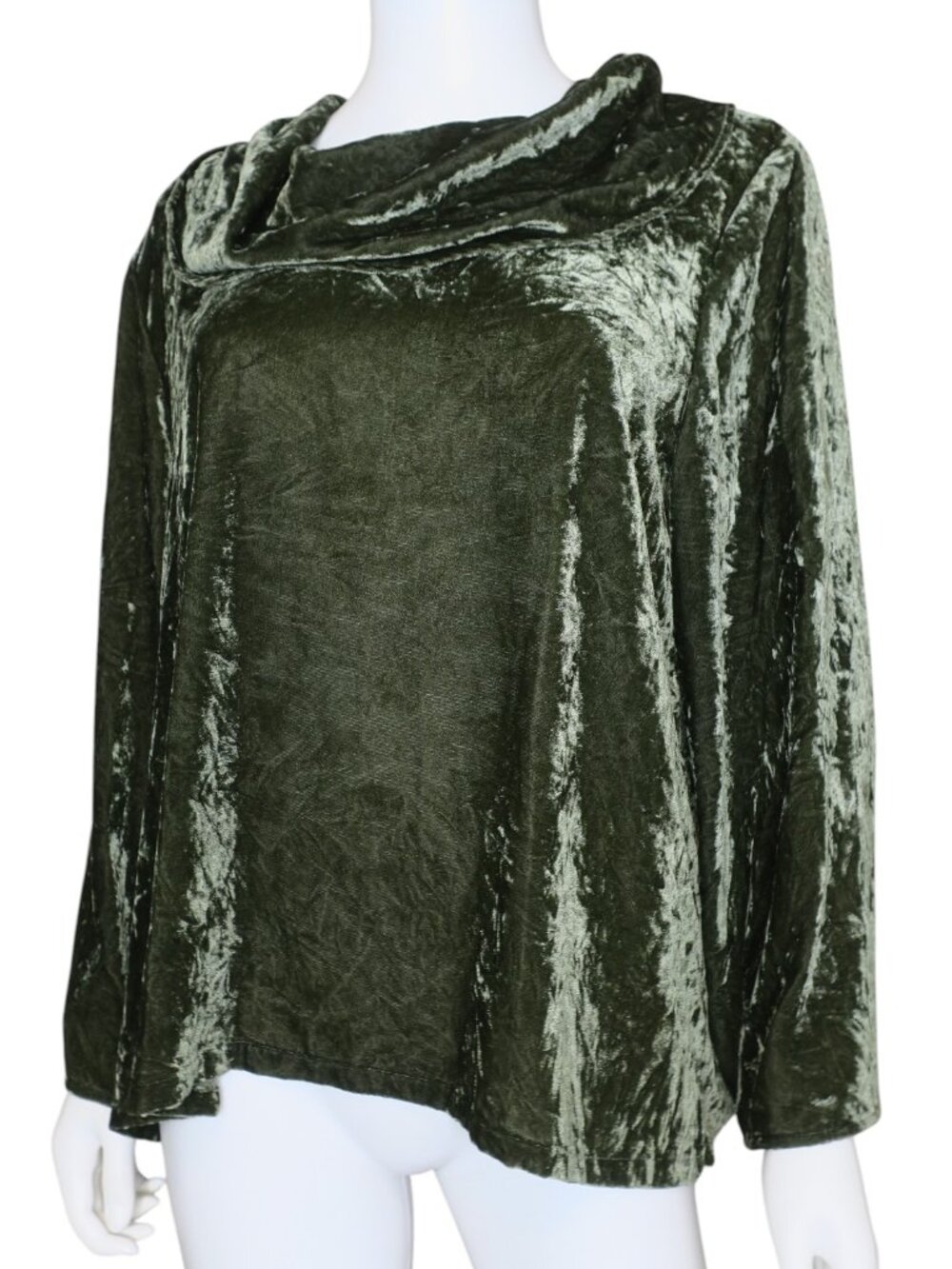Habitat Clothing Green Crushed Velvet Top Cowl Funnel Neck Pullover Blouse Large